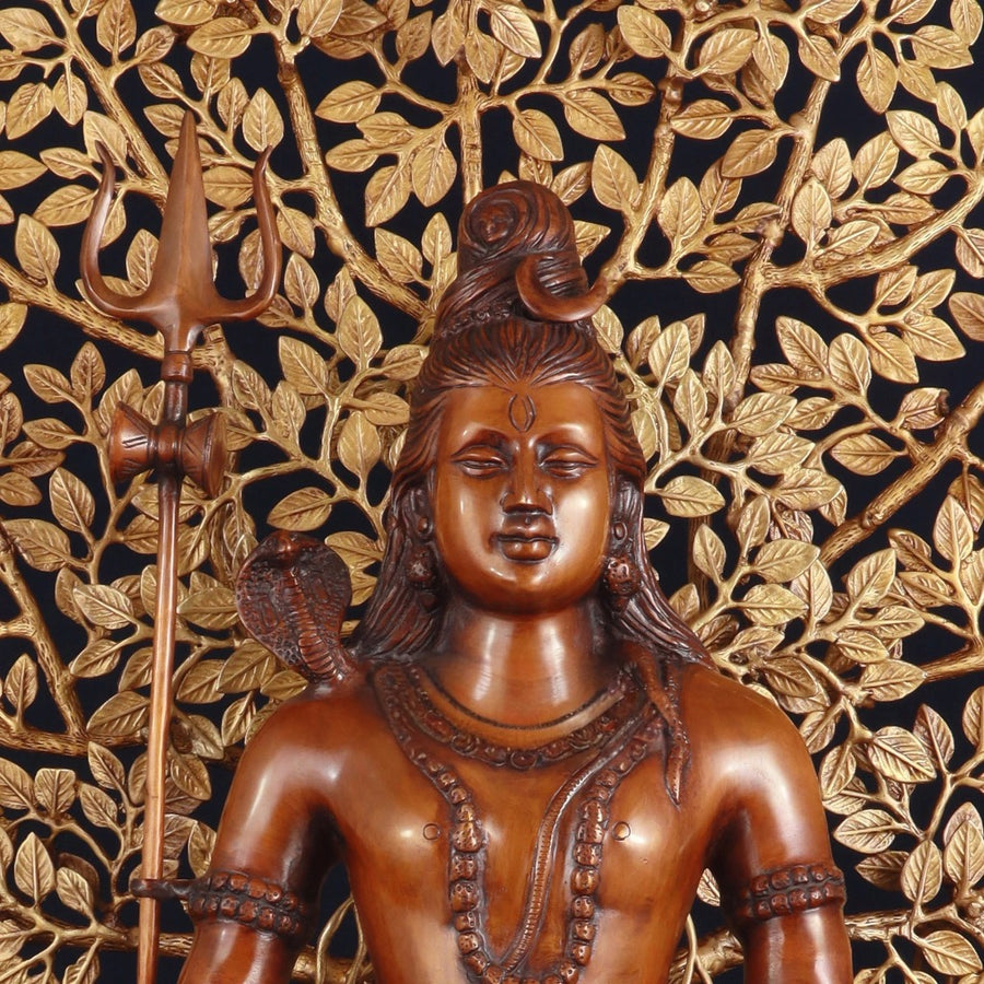Superfine Brass Lord Shiva & Kalpavriksha Tree Statue Combo Craft Detail