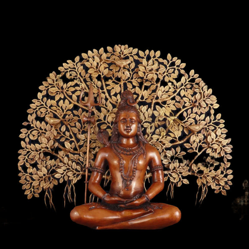AONA Superfine Brass Lord Shiva & Kalpavriksha Tree Statue Combo