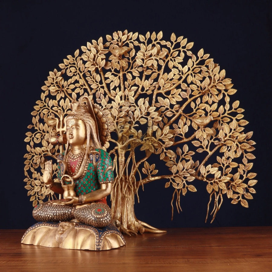 Brass Lord Shiva & Kalpavriksha Tree Statue Combo Craft Detail