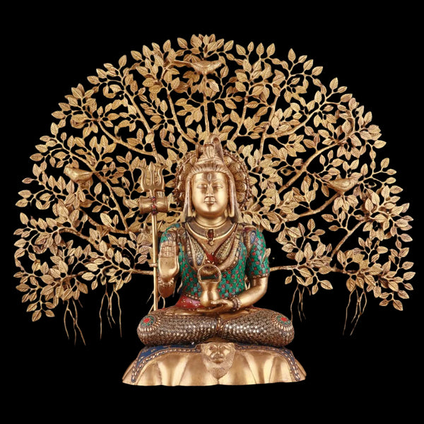 Brass Lord Shiva & Kalpavriksha Tree Statue Combo