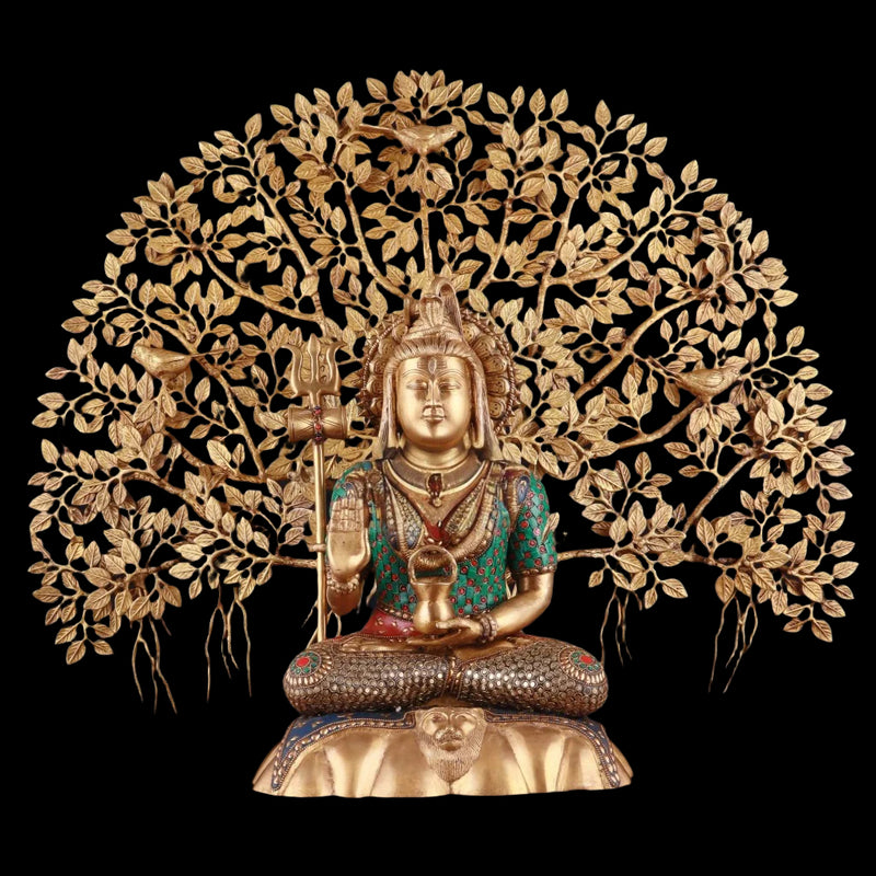 AONA Brass Lord Shiva & Kalpavriksha Tree Statue Combo