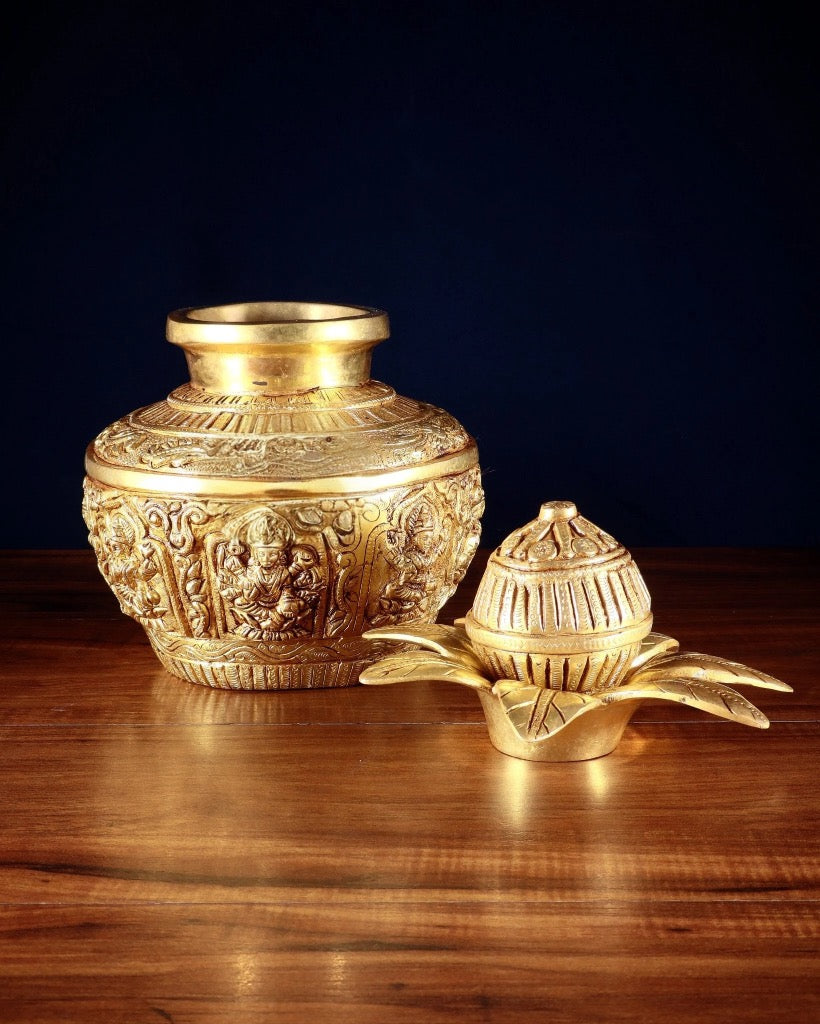 Pure Brass Heavy Ashtalakshmi Kalash (Height :11 Inches) Craft Detail