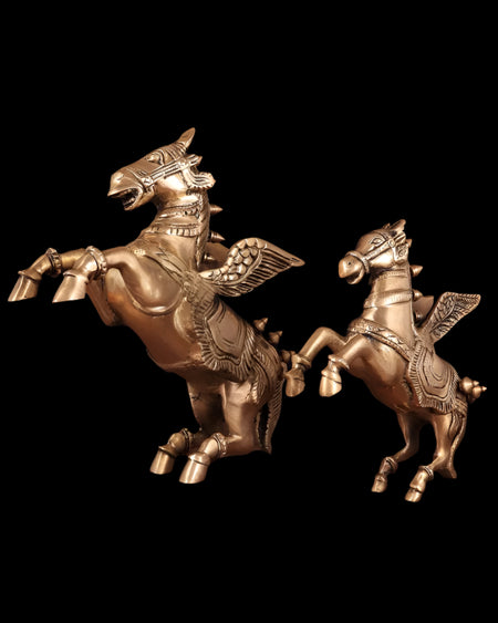 Regal Brass Pegasus Winged Horse Statue Set (Height :11.5 & 9 Inches)