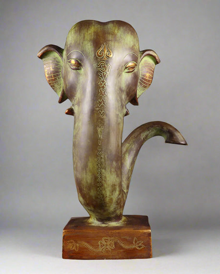 Brass Vintage Ganesha Face Showpiece (Height : 17 Inches)