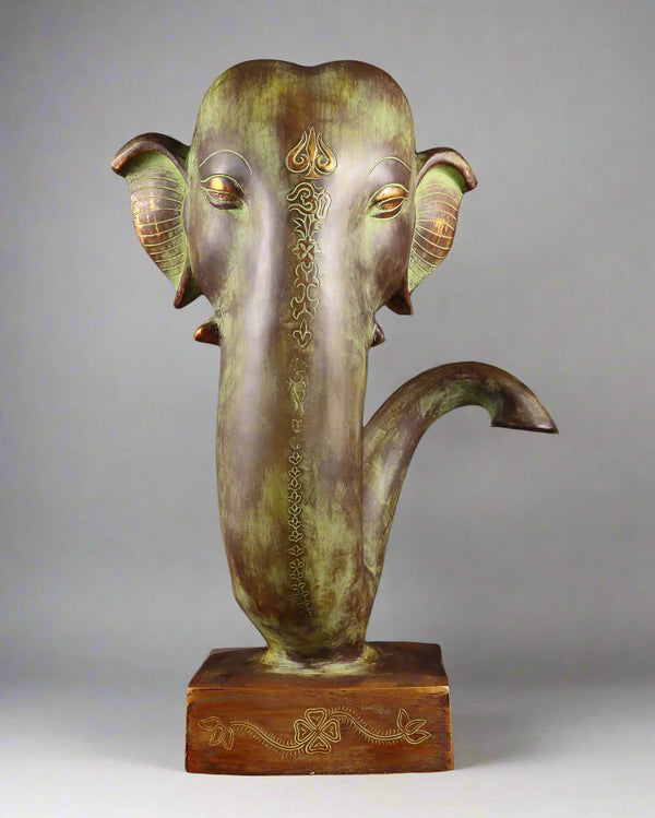 Brass Vintage Ganesha Face Showpiece (Height : 17 Inches)