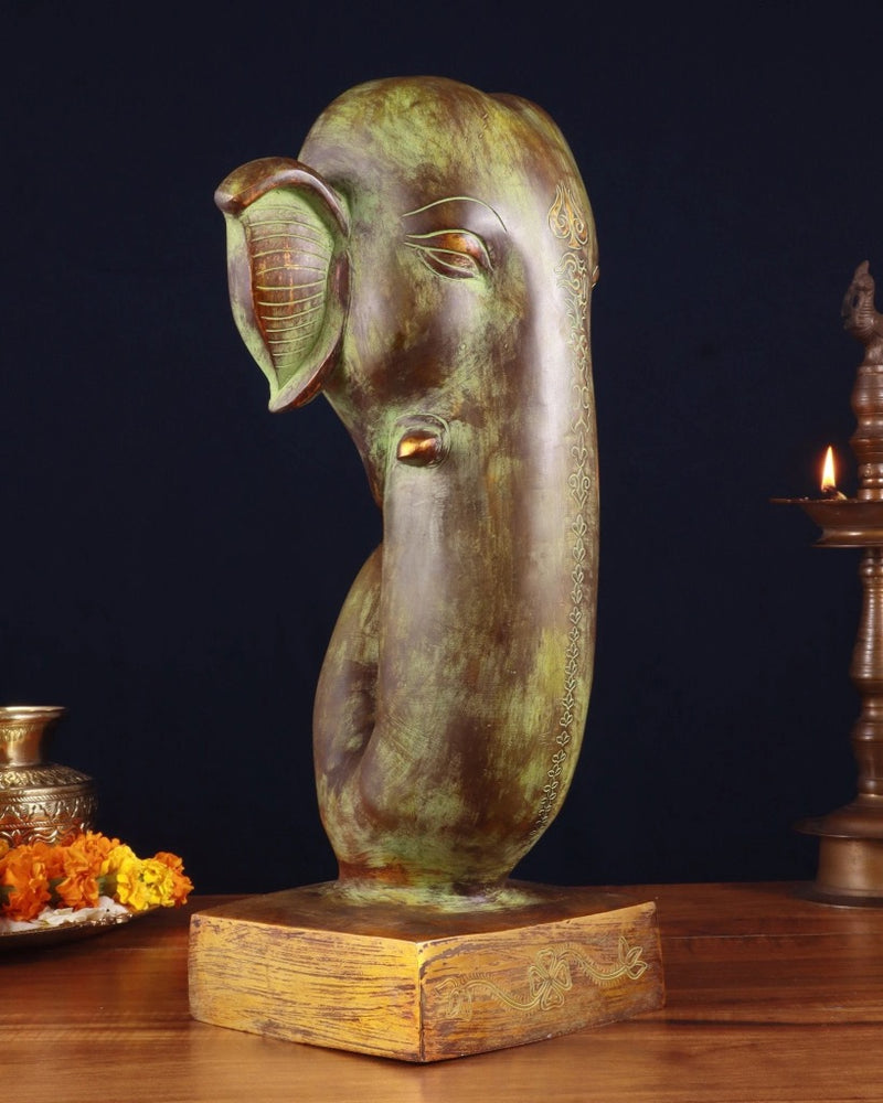 Brass Vintage Ganesha Face Showpiece (Height : 17 Inches)