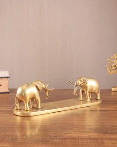 Brass elephant bookends set of two on a long base, no books