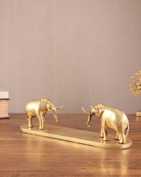 Brass elephant bookends pair with two elephants on long base