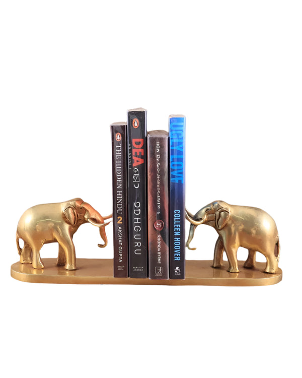 Brass Elephant Book Holder Pair Showpiece (Height :4.5 Inches)