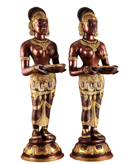 Pure Brass Deep Lady Pavaai Vilakku (Height: 32 inches)