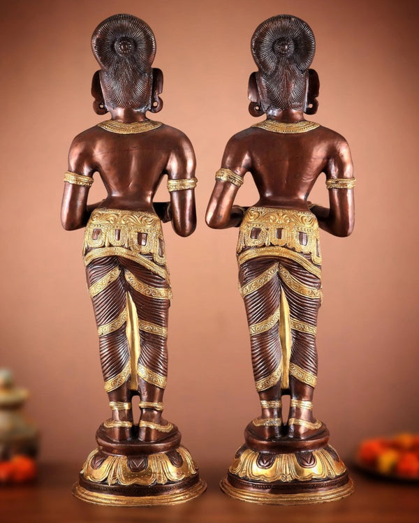 Pure Brass Deep Lady Pavaai Vilakku (Height: 32 inches) Study Setting