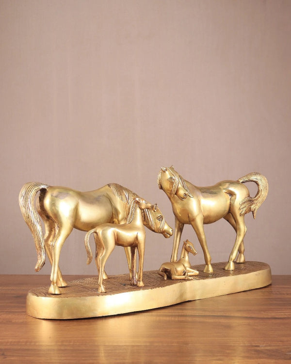 Brass Superfine Large Horse Family Sculpture (Height: 11 inches) Study Setting
