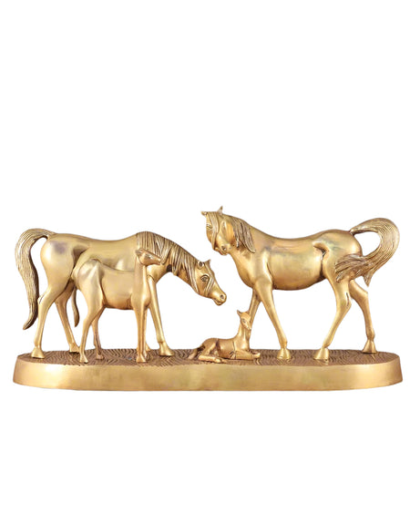 Brass Superfine Large Horse Family Sculpture (Height: 11 inches)