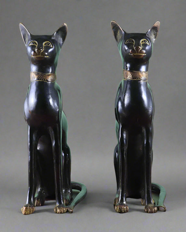 Brass Egyptian Black Cat Pair Showpiece (Height: 14 inches) Mandir Setting