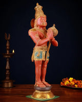 Brass Hanumanji idol in namaskar mudra, side profile with painted garb and waistband