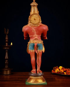 Brass Hanumanji idol rear view, engraved back design and standing base