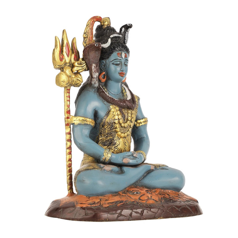 Handcrafted Brass Lord Shiva Statue Hand Painted (Height:10.5 Inches)