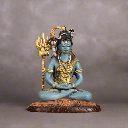 Handcrafted Brass Lord Shiva Statue Hand Painted (Height:10.5 Inches)