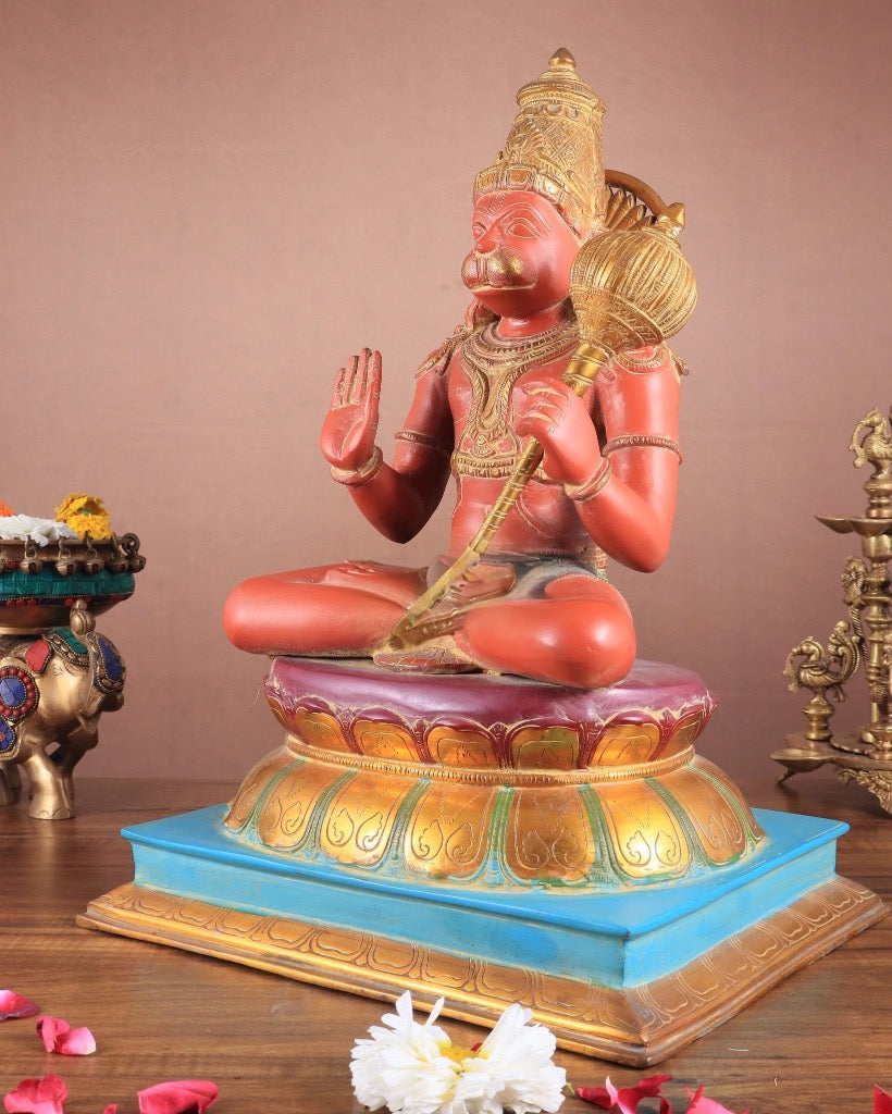 Brass Sindoor Hanumanji Idol in Blessing Posture Hand Painting (Height:18 Inches) Craft Detail