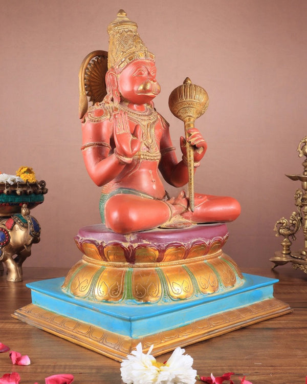 Brass Sindoor Hanumanji Idol in Blessing Posture Hand Painting (Height:18 Inches) Study Setting