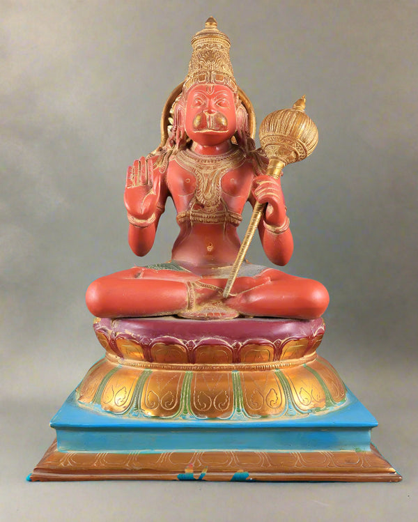 Brass Sindoor Hanumanji Idol in Blessing Posture Hand Painting (Height:18 Inches) Mandir Setting