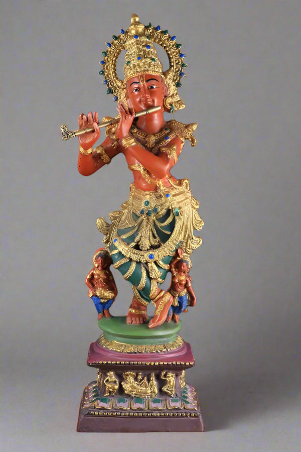 Pure Brass Lord Krishna Murti Hand-Painted (Height:30 Inches)