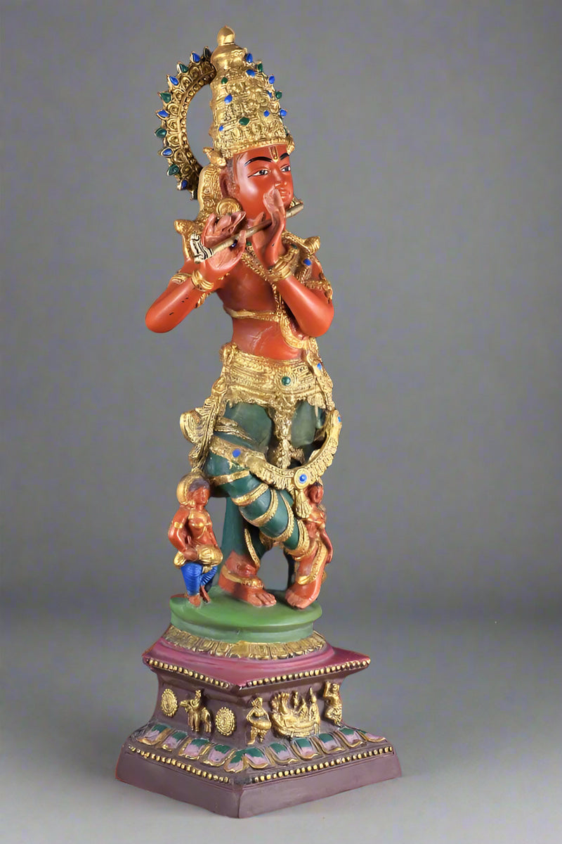 Pure Brass Lord Krishna Murti Hand-Painted (Height:30 Inches)