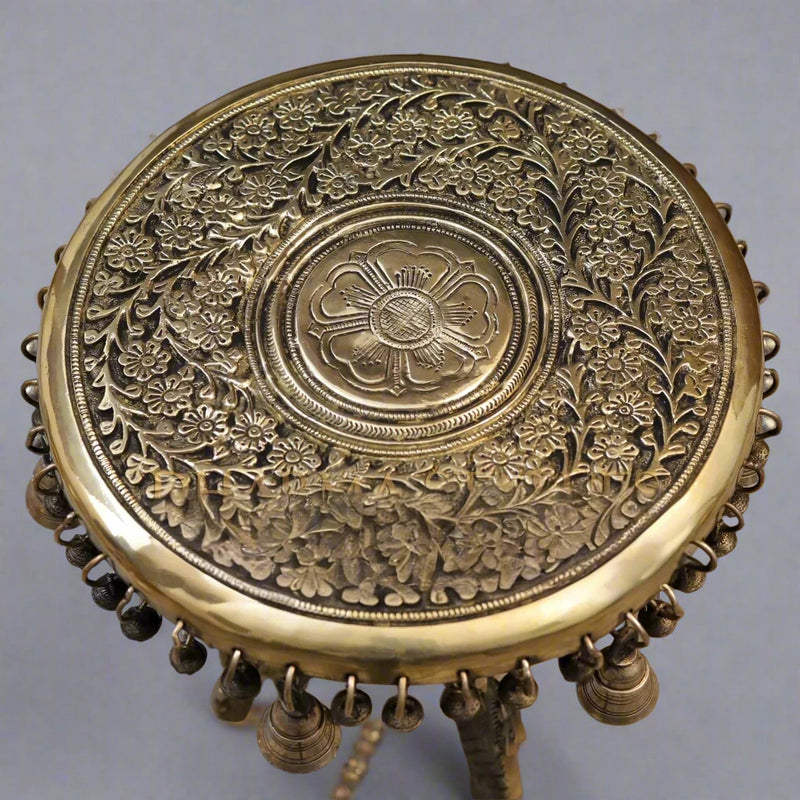 Brass Chowki with Smooth Golden Finish (Height:11.5 Inches)