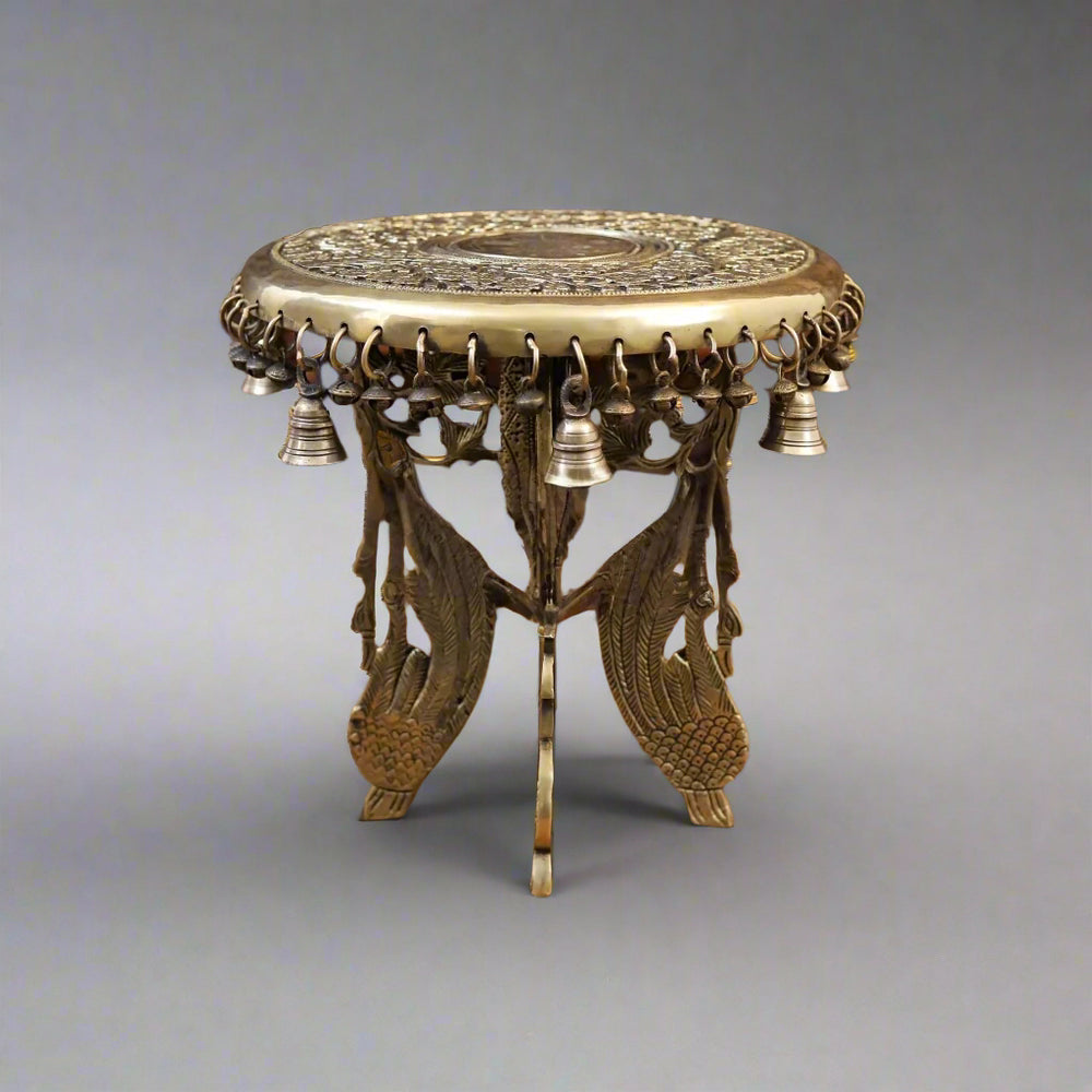 Brass Chowki with Smooth Golden Finish (Height:11.5 Inches)