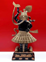 Brass Shri Krishna as Bihari ji statue, side/back view, raised flute hand, 31 in