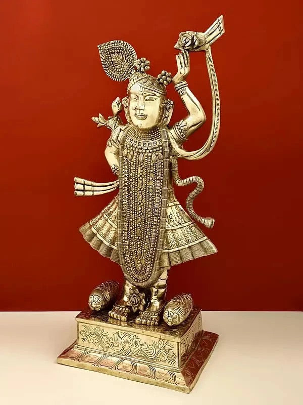 Brass Shri Krishna as thakur ji (Height: 31 Inches) Entryway Setting