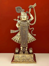 AONA brass Shri Krishna thakur ji figurine with ornate crown and raised blessing arm