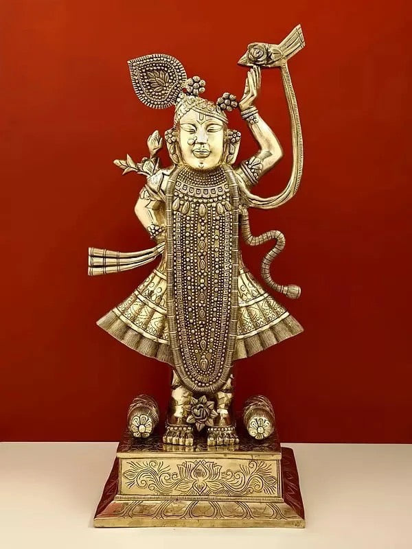 Brass Shri Krishna as thakur ji (Height: 31 Inches)