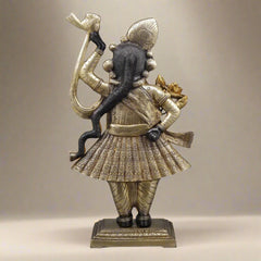 Back view Brass Srinath Ji as Bihari ji figurine, sculpted robe details, standing on base