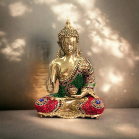 Brass Blessing Buddha Statue (Height: 16 inches)