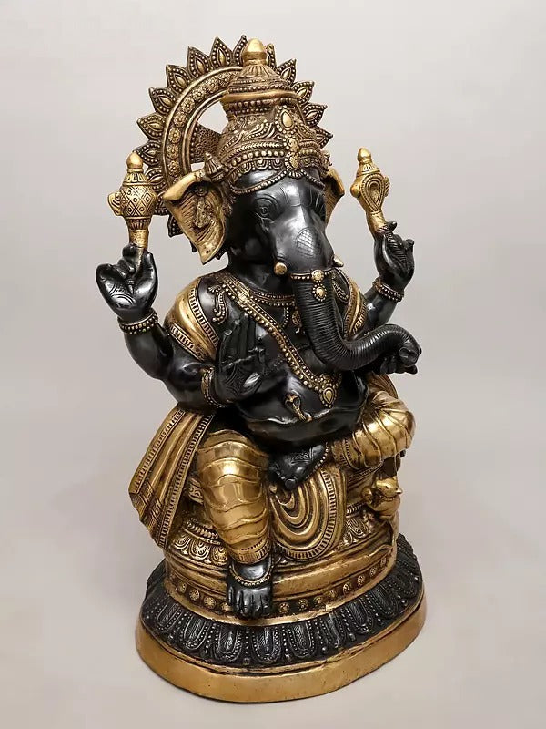 Brass Large Size Ganesha Sculpture (Height 35 Inches) Study Setting