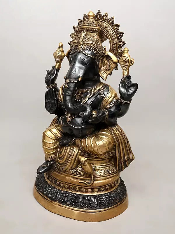 Brass Large Size Ganesha Sculpture (Height 35 Inches) Craft Detail