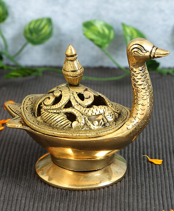 Brass Duck Design Dhoopdani (Height:11.6 Inches) Mandir Setting