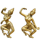 Brass dancing Shiva-Parvati statue pair, side poses, arched arms, detailed ornaments