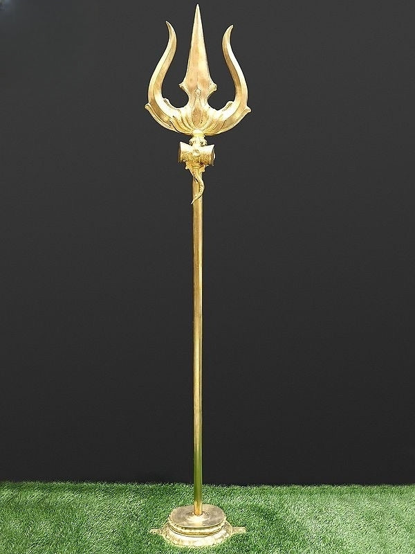 AONA Brass Large Size Shiva''s Trishul (Trident) with Stand