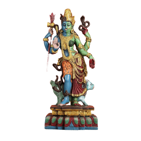 Brass Ardhanarishwara Hand Painted Murti (Height: 19 Inch)