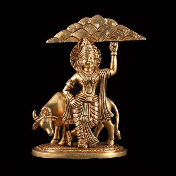 Brass Govardhan Krishna Idol (Height :8.5 Inches)