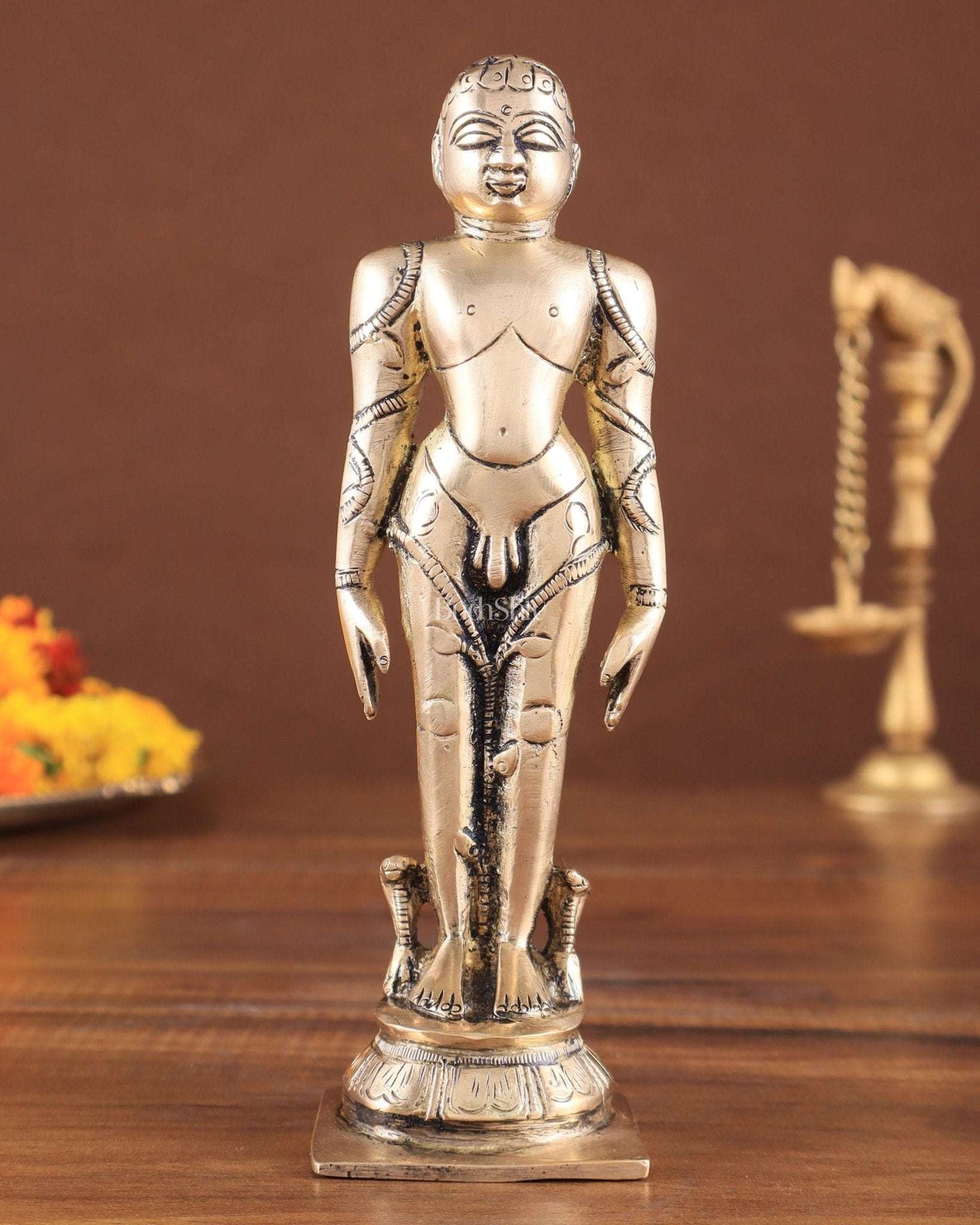 Brass Mahavir Ji Jain God Standing Statue (Height: 8 inches)