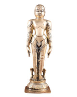 Brass Mahavir Ji Jain standing statue, front view, 8 inches tall