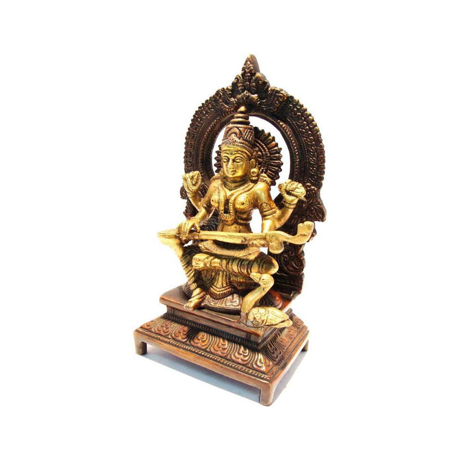 Brass Maa Saraswati Maa Religious Statue (Height: 7 Inch) Craft Detail