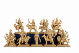 Brass Nav Durga idol set, multiple Durga figures on horses, front view