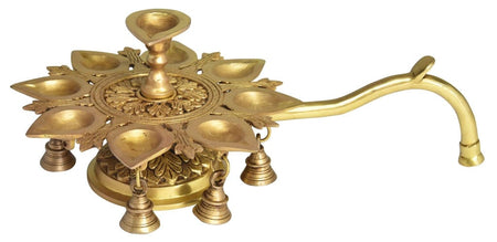Brass Table Decor 9 Wicks Deepak (Height: 6 Inches)