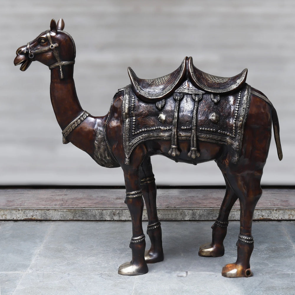 Brass Camel Copper Finish Sculpture (Height :49 Inches)