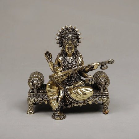 Brass Goddess Maa Saraswati Sitting Sculpture (Height :6 Inches)