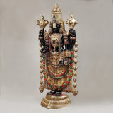Tirupati Balaji idol, close front view with jeweled chest panel, gold armlets, multicolor stones